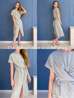 Elegant Green Cotton Knotted Straight Dress