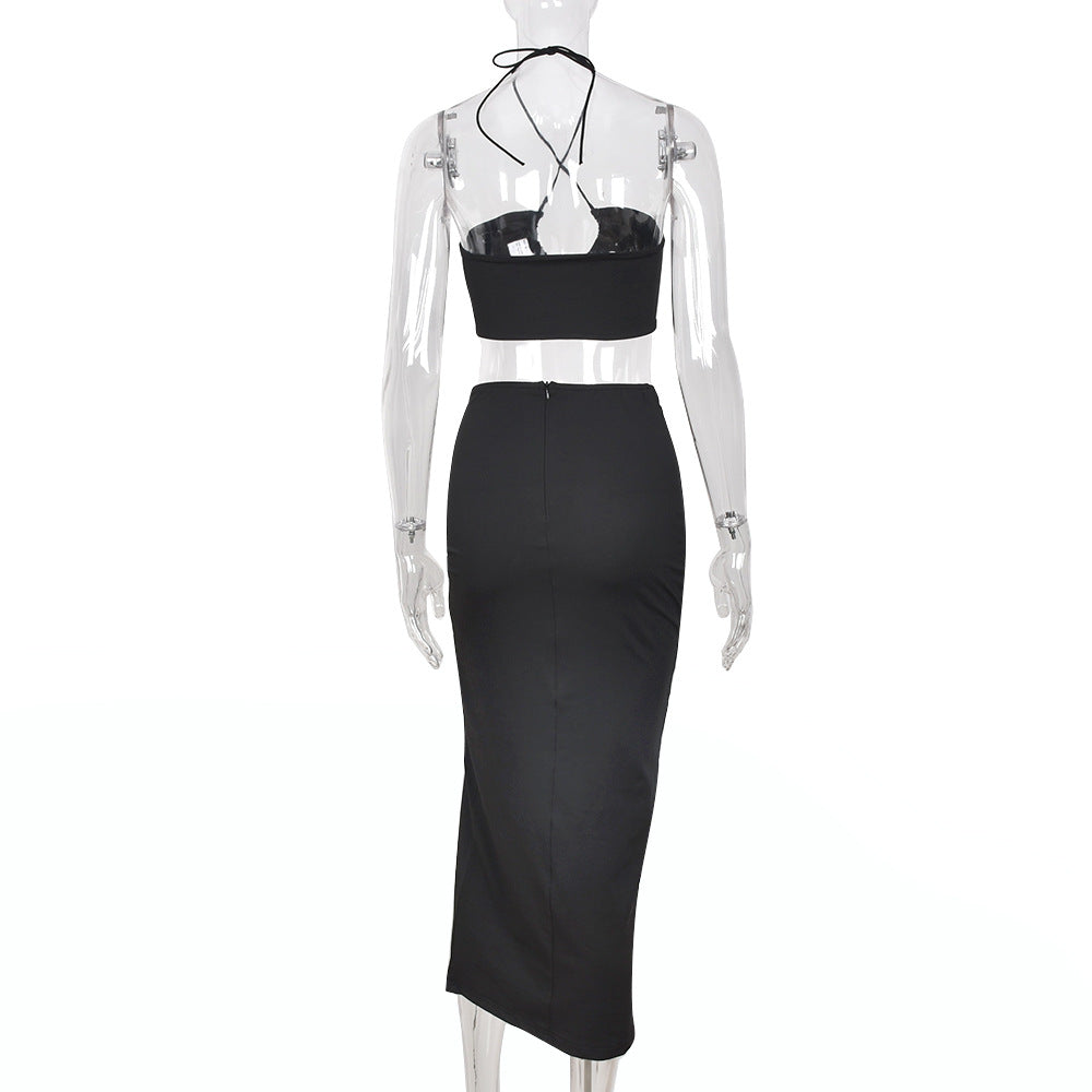 Ensembles haut court dos nu froncé à cordon et jupe mi-longue