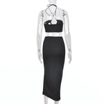 Ensembles haut court dos nu froncé à cordon et jupe mi-longue