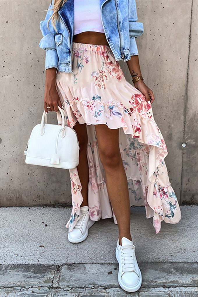 Summer's Tail Asymmetric Floral Skirt