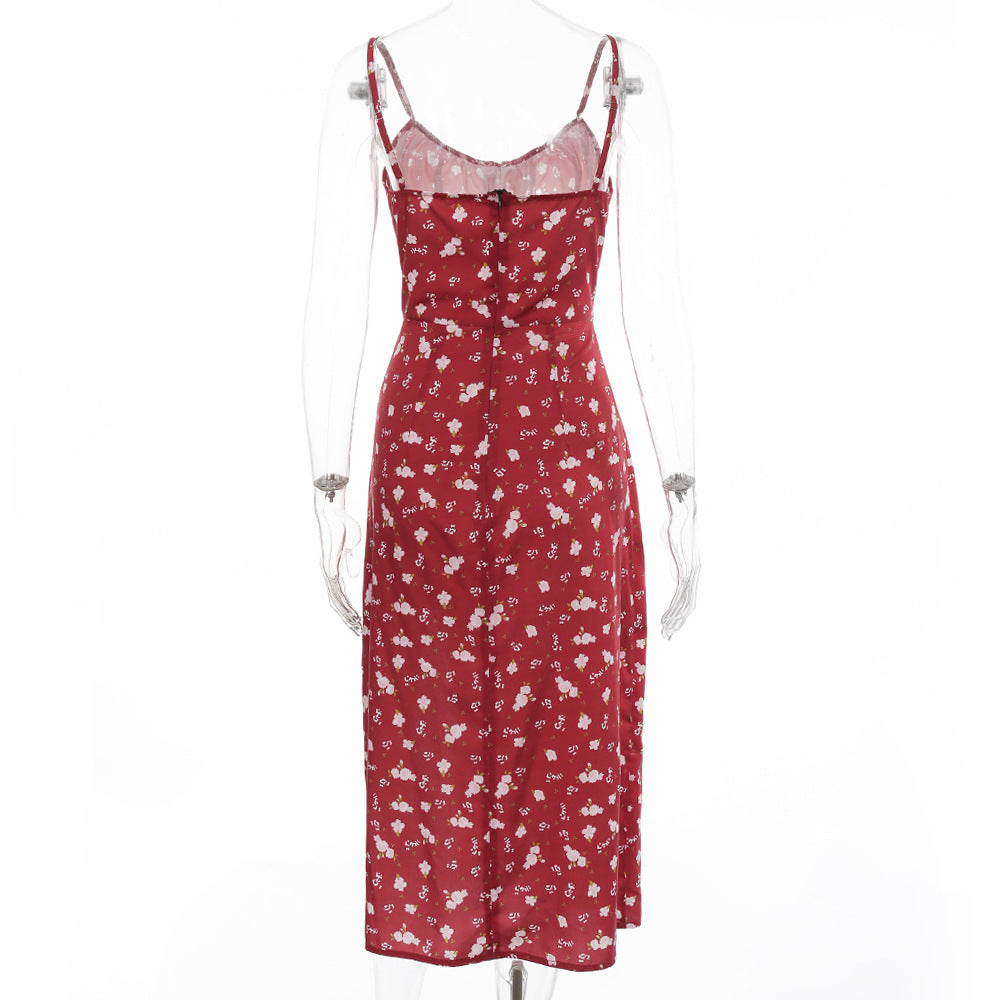 Robe florale vintage sans manches à lacets