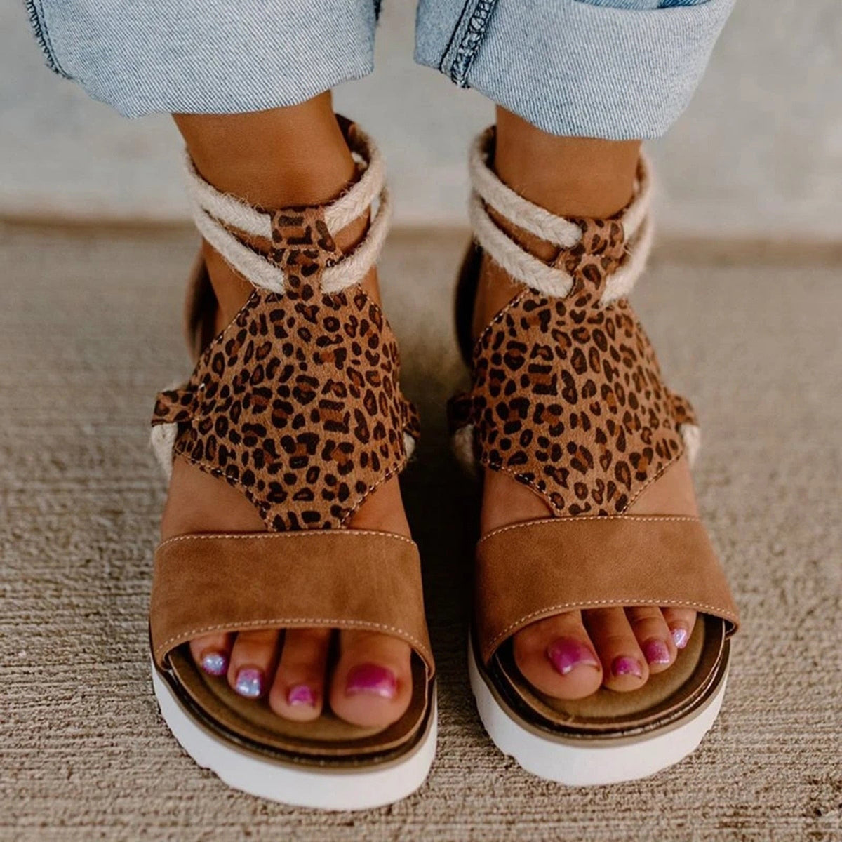 Leopard Wedge Heel Sandals
