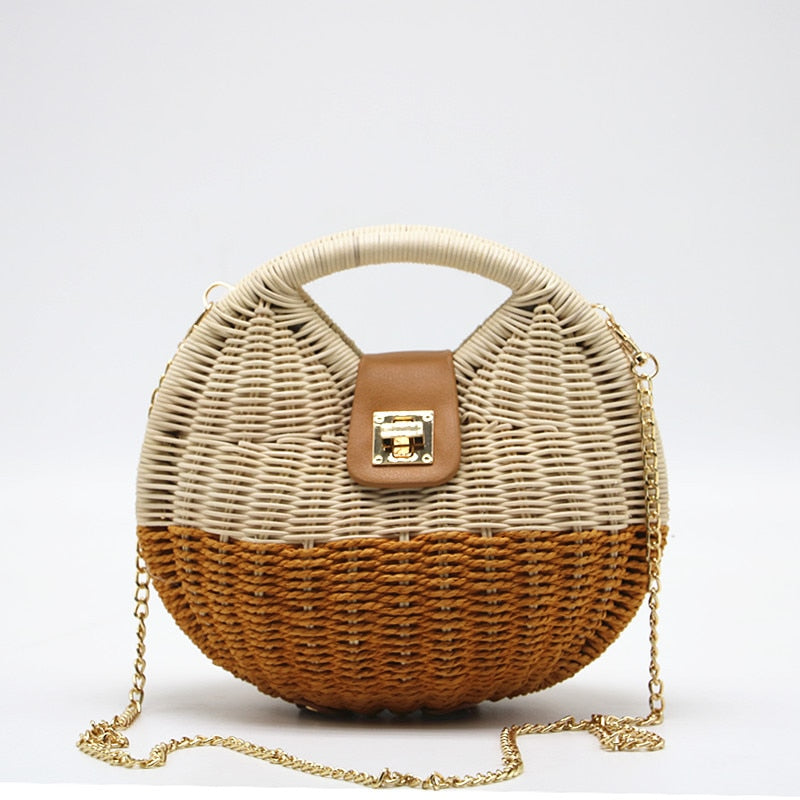 Sac à main tissé à la main en paille de coquille portable