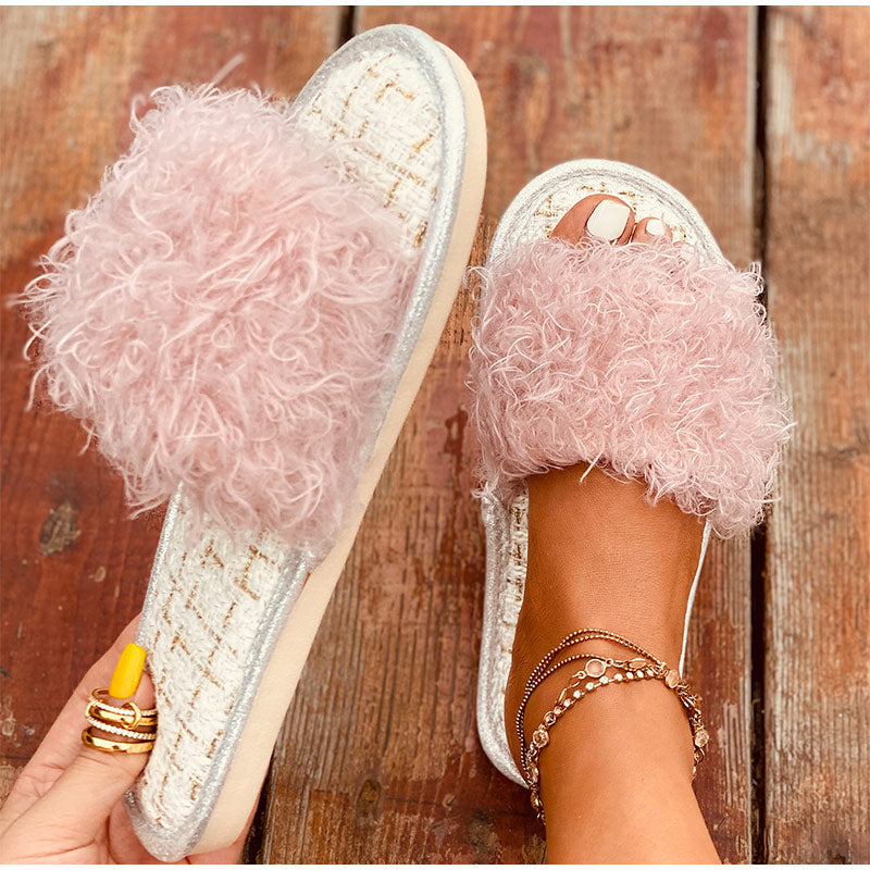 Warme, kurze, pelzige Plüsch-Hausschuhe