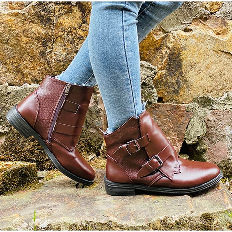 Cone Heels Buckle Strap Ankle Boots