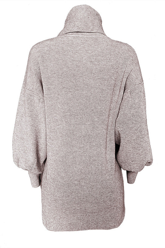 Robe pull moulante en tricot à col roulé et manches lanterne