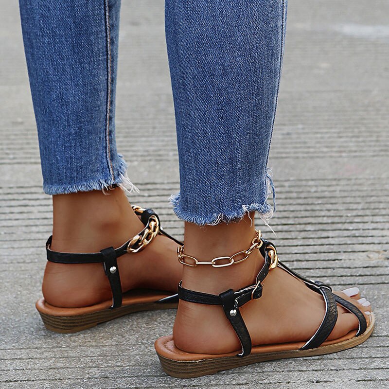 Sandales à chaînes à bout ouvert et bride en T