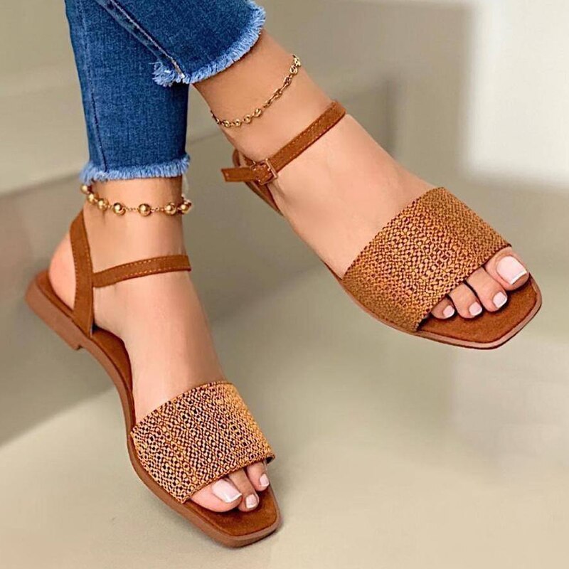 Flat Peep Toe Slip-On Sandals