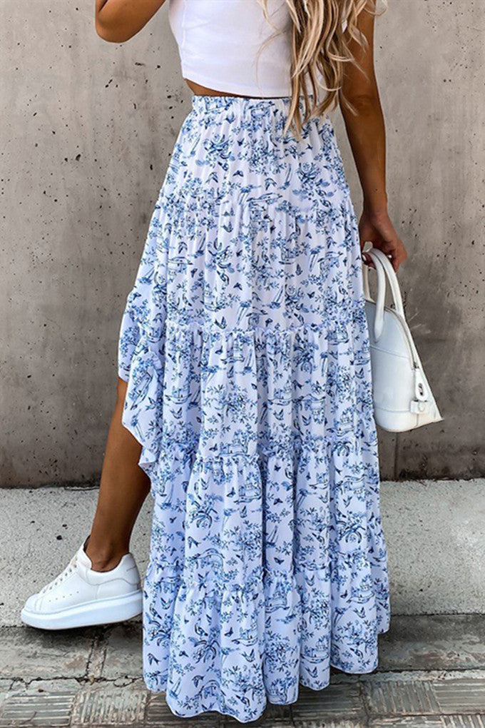 Summer's Tail Asymmetric Floral Skirt
