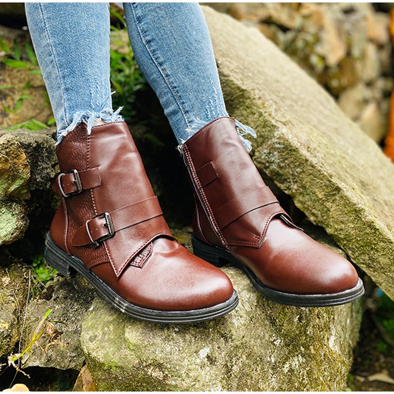 Cone Heels Buckle Strap Ankle Boots