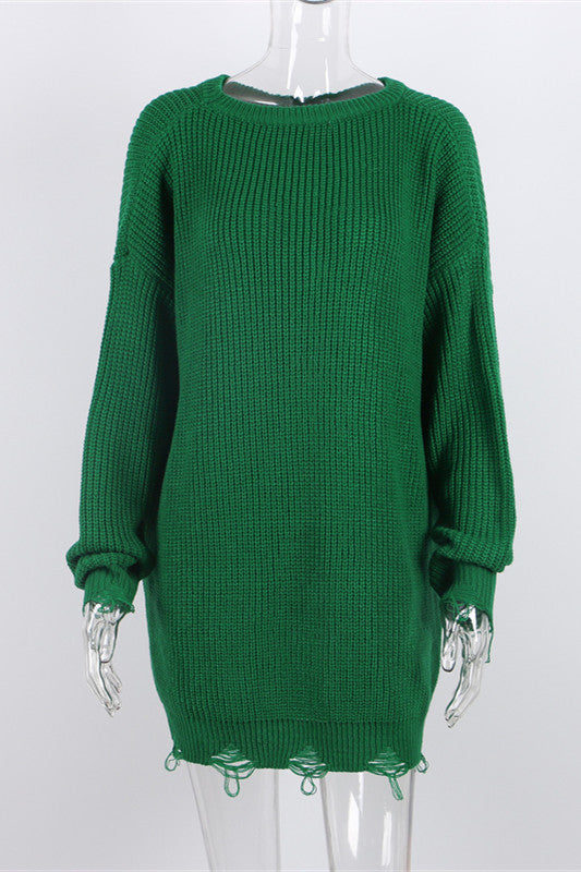 Robe pull surdimensionnée déchirée à col rond
