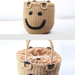 Sac tissé seau Smiley en paille