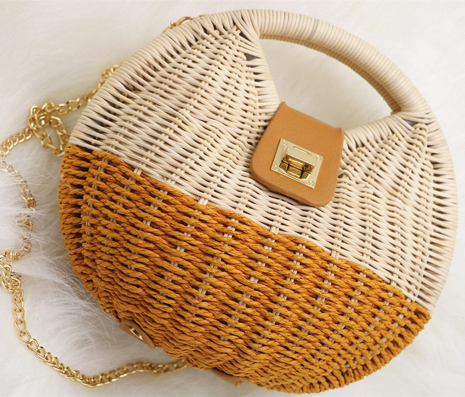 Sac à main tissé à la main en paille de coquille portable