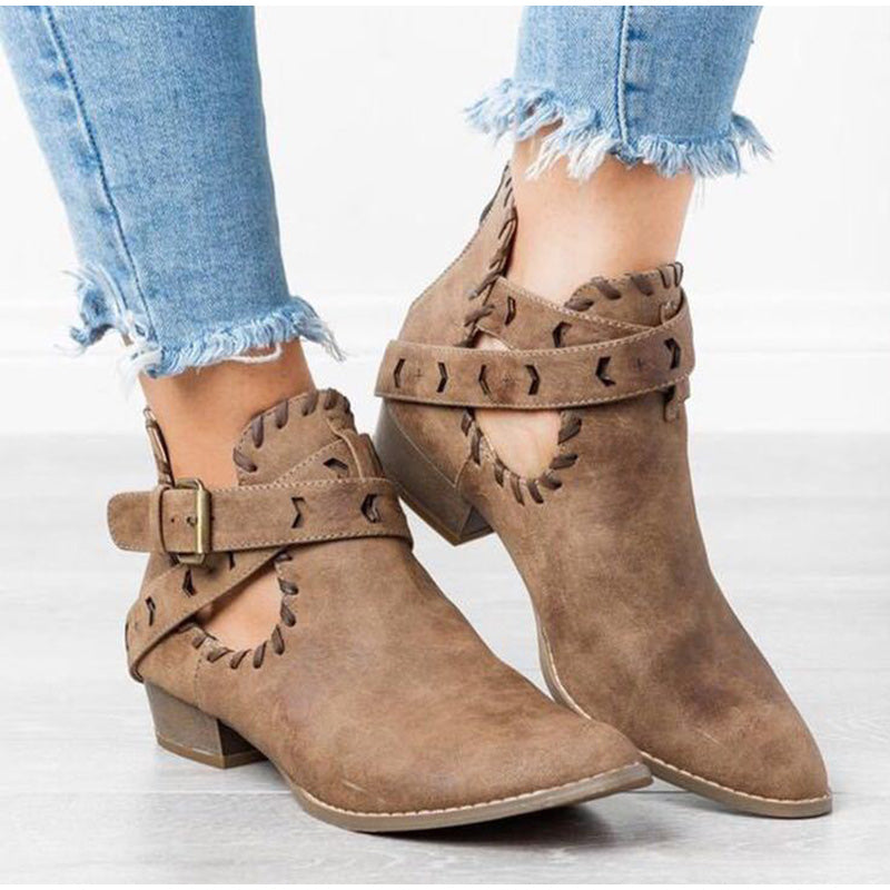 Wildleder-Nähstiefel mit Schnallenriemen und Reißverschluss