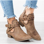 Wildleder-Nähstiefel mit Schnallenriemen und Reißverschluss