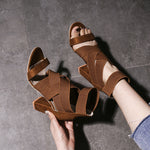Stretch Fabric cross Straps thick Heel Sandals