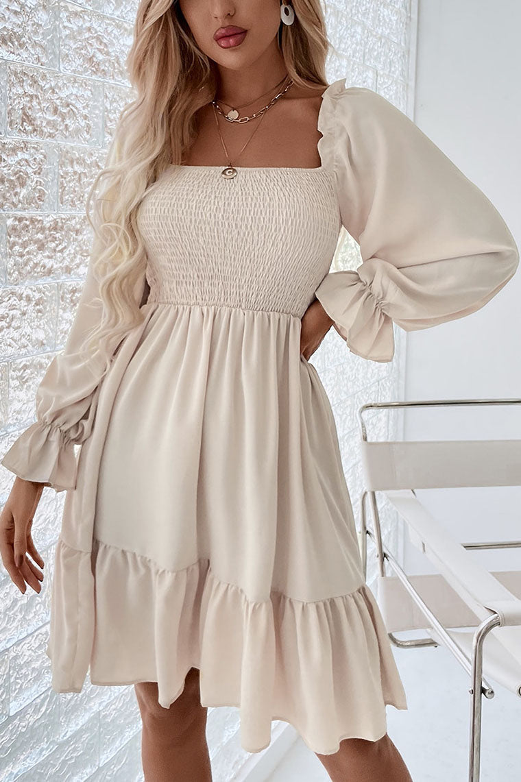 Elegant Square neck High waist Ruffle Dress