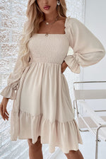 Elegant Square neck High waist Ruffle Dress