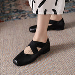 Low Cross Lace Up Square Toe Mary Janes Shoes