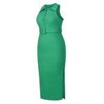 Turn-down Collor Sleeveless Knitted Bodycon Dress