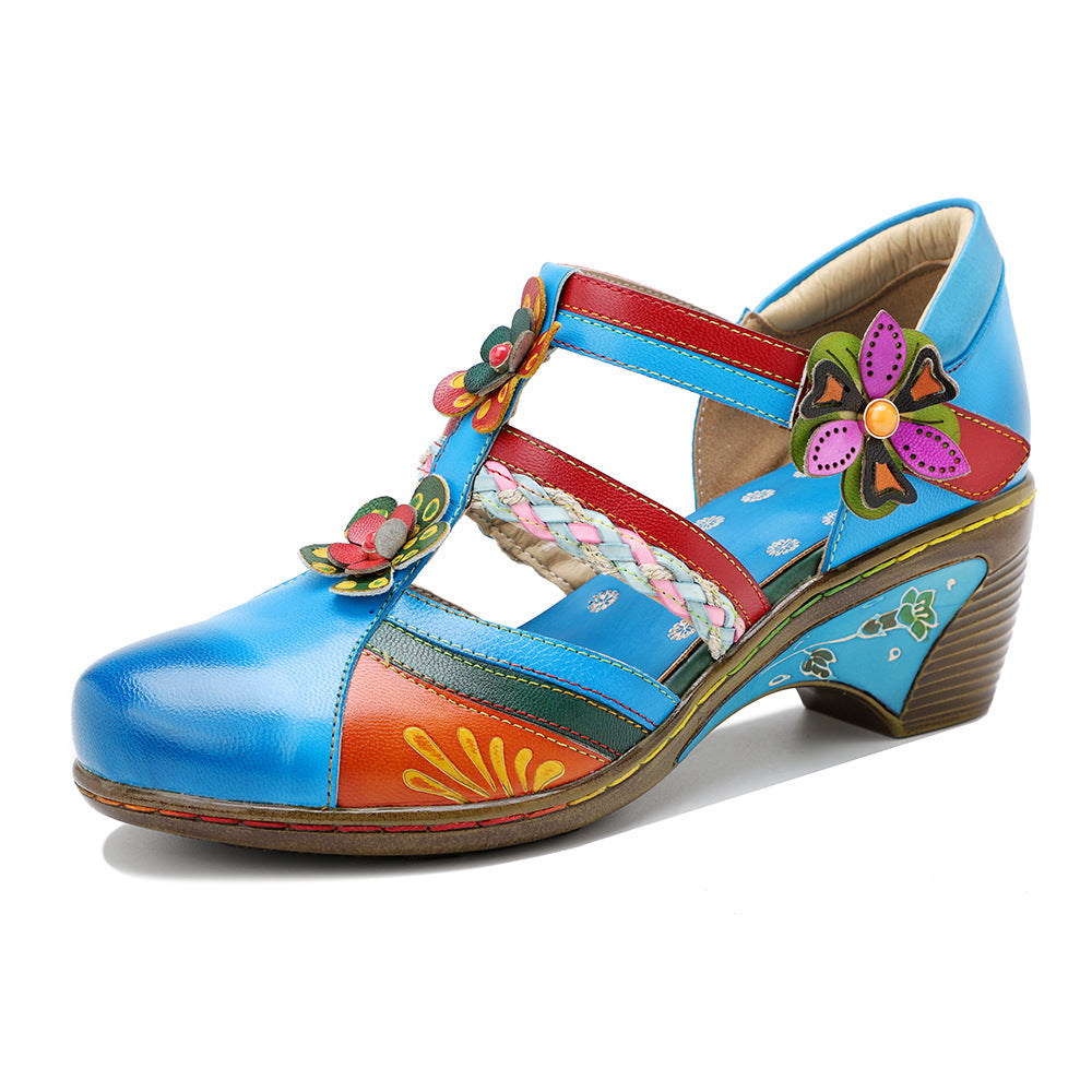 Retro Collision Colors Mary Jane Hollow Sandals
