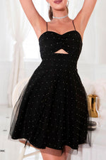 Mesh Diamond Suspenders Tied Bowknot Dress