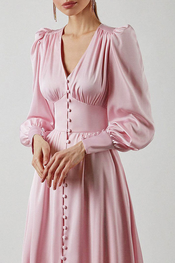 Elegant Lantern Sleeves Satin Dress