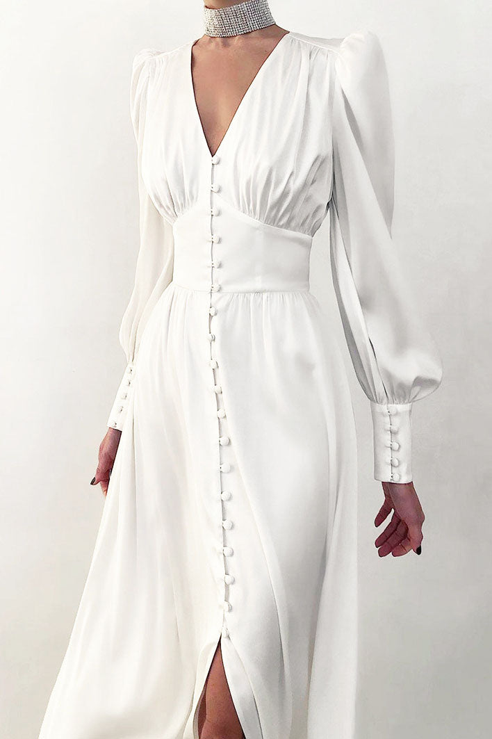 Elegant Lantern Sleeves Satin Dress