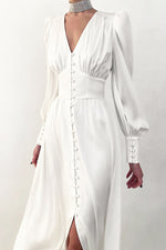 Elegant Lantern Sleeves Satin Dress