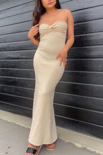 Crossover Off-the-shoulder Knitted Maxi Dress