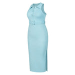 Turn-down Collor Sleeveless Knitted Bodycon Dress