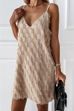 Deep V Halter Fringed Dress