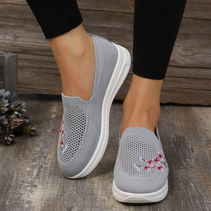 Embroidered Slip-on Flyknit Breathable Loafers