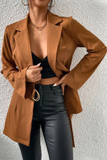 Brauner mittellanger Slim-Fit-Cardigan-Anzug