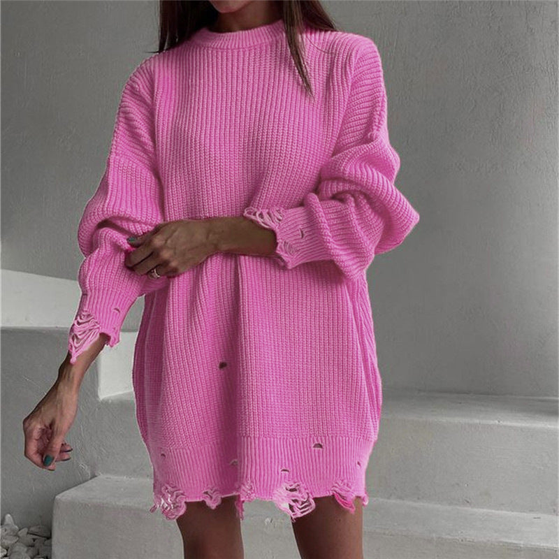 Robe pull surdimensionnée déchirée à col rond