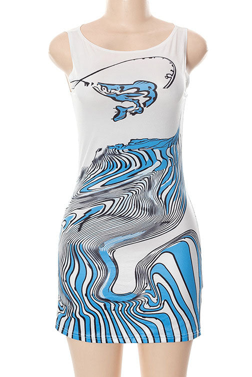 Ärmelloses, schmal geschnittenes Hüftkleid mit Print