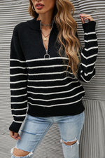 Pull Zippé à Col Montant Rayé Colorblock