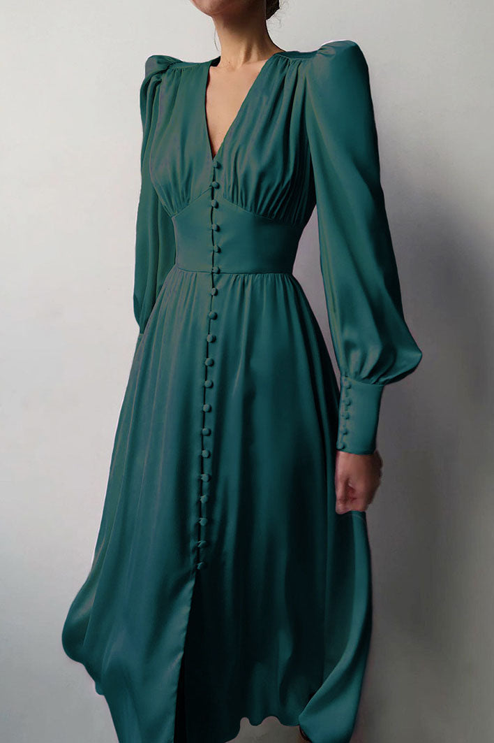 Elegant Lantern Sleeves Satin Dress