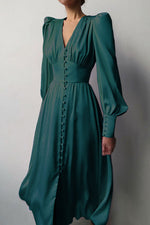 Elegant Lantern Sleeves Satin Dress