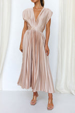 Ruched Sleeveless Low V-Neck Dress