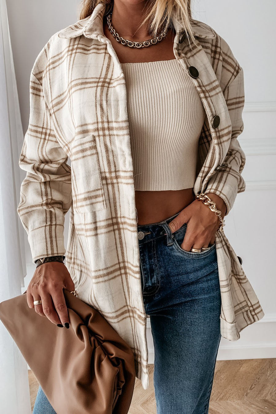 Get To It karierte, mit Fleece gefütterte Jacke