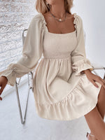 Elegant Square neck High waist Ruffle Dress