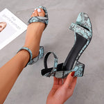 Sandalen mit Leopardenmuster und einer Schnalle und dickem Absatz