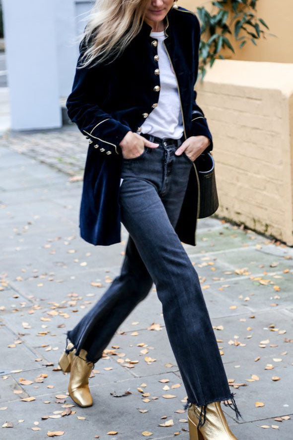 Thermo-Samt-Patchwork-Jacke mit mehreren Knöpfen