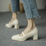 Med Heel Square Toe Buckle Sandals