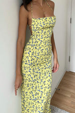 Floral Suspender Split open back Dress