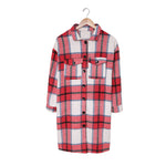 Revers gestrickte, lange, lässige Tweed-Karojacke