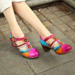 Retro Collision Colors Mary Jane Hollow Sandals