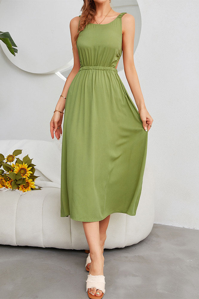 Elegant green Halter Backless Dress