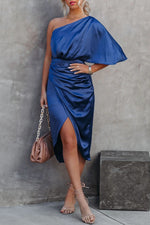 Glam Expectations One Shoulder Satin Drape Dress